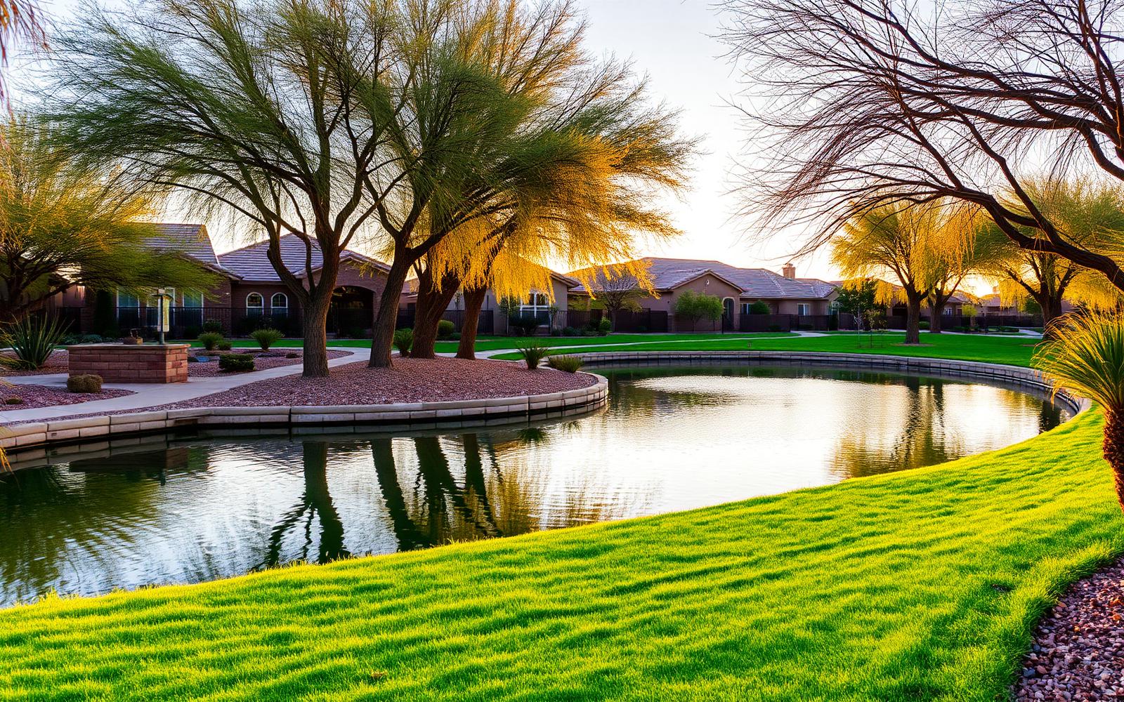 Arizona desert community streetscape representing Andersen Springs housing character in Chandler