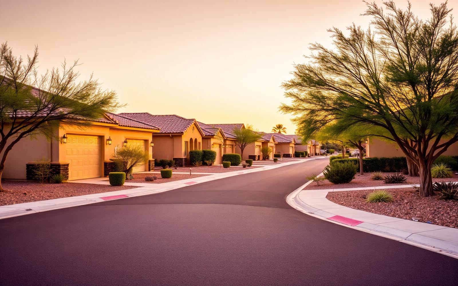 Arizona desert community streetscape representing Cooper Commons housing character in Chandler